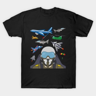 Jet Fighter Pilot with Military Planes and Helicopter T-Shirt